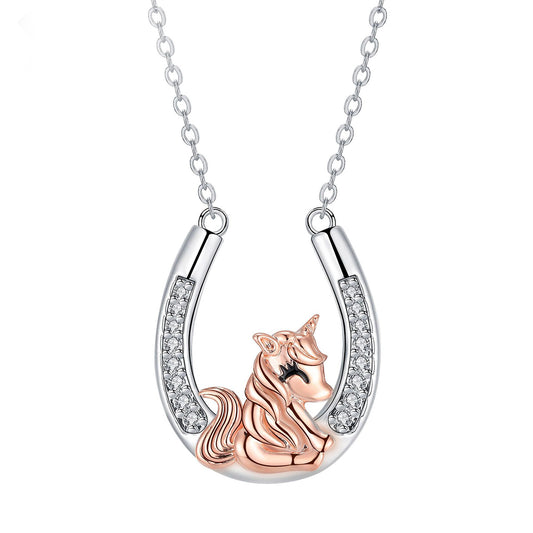 Copper With Silver/Rosegold Plated Unicorn Pendant Necklace