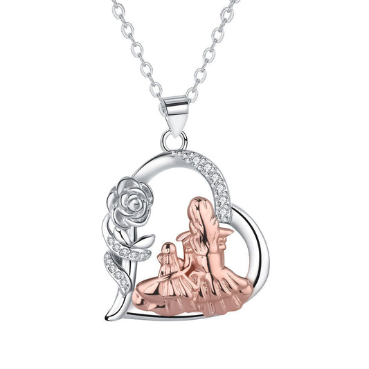 Copper With Silver/Rosegold Plated Heart Flower Pendant Necklace for Women