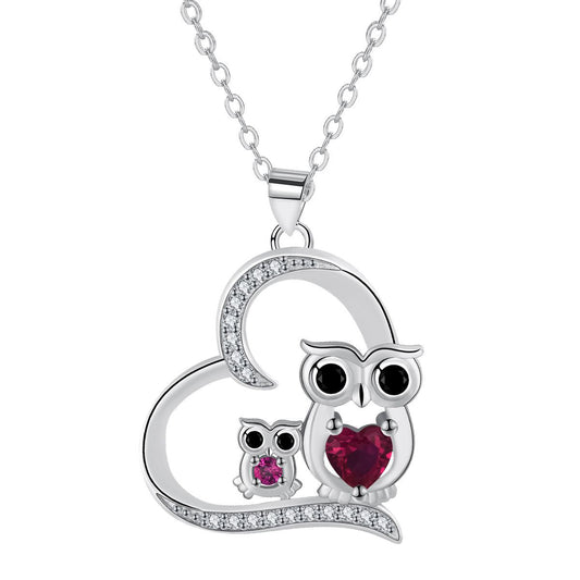 Copper With Silver Plated Heart Owls Pendant Necklace