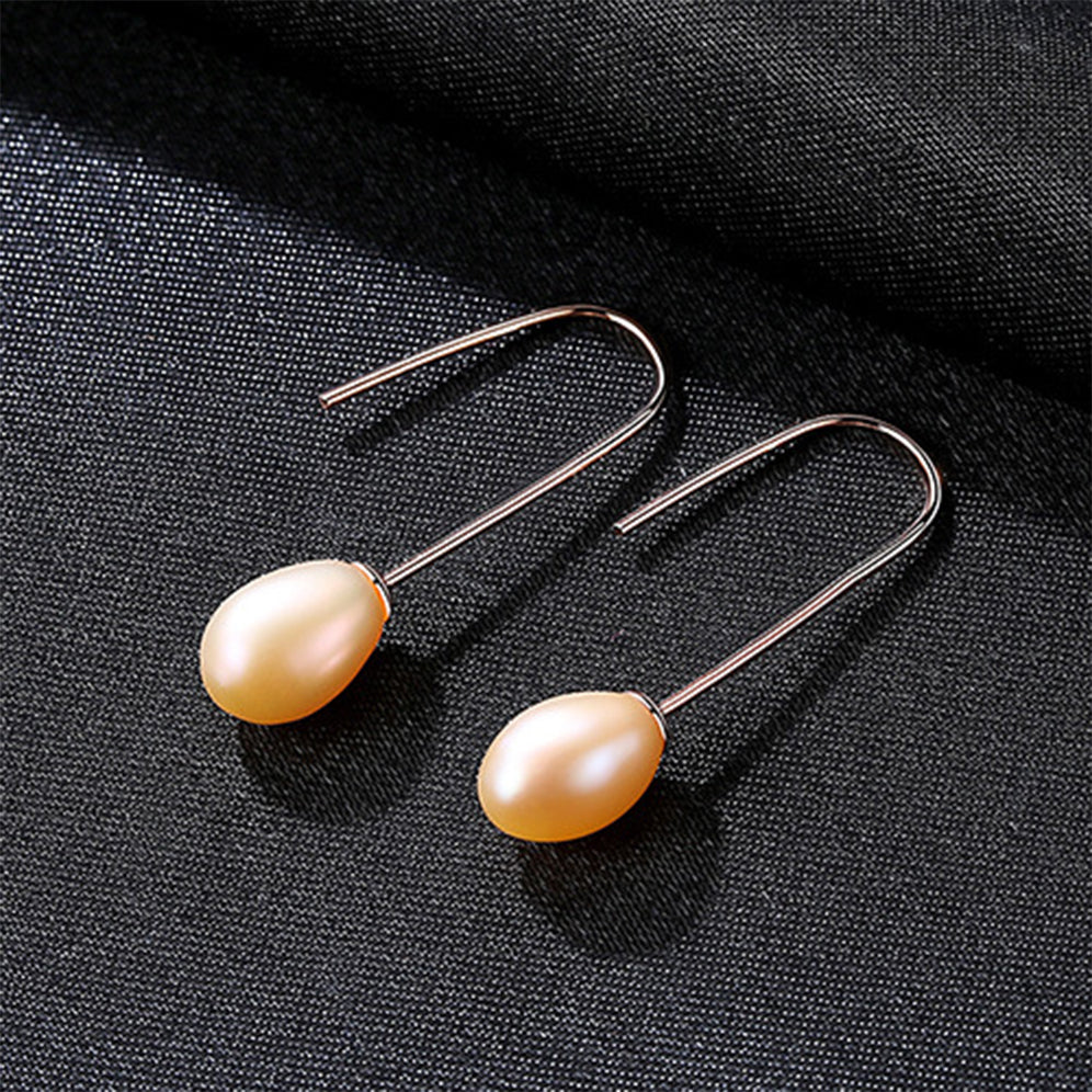 925 Sterling Silver Natural Pearl Long Drop Earrings Fashion Jewelry Gift for Women Girls