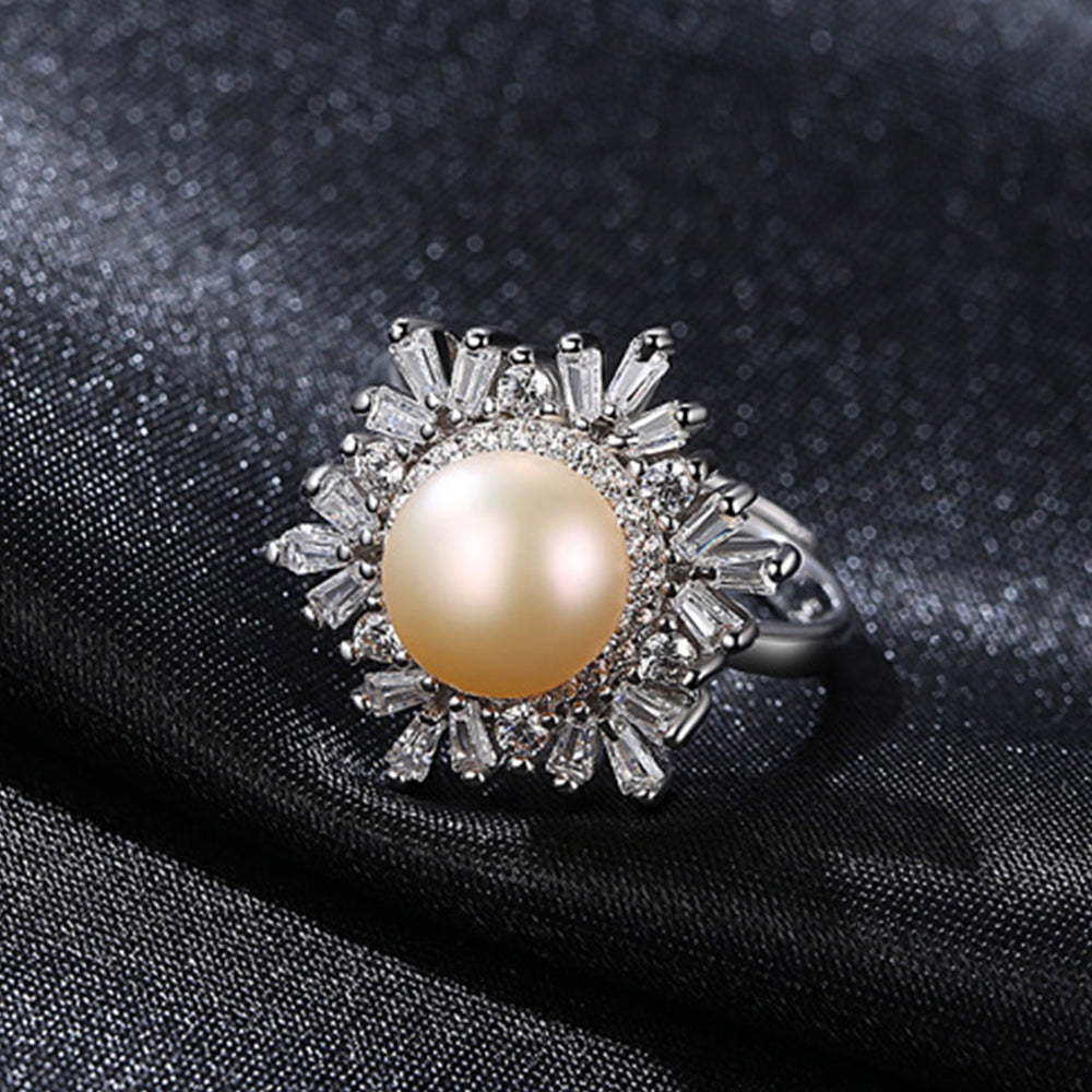 925 Sterling Silver Natural Pearl Ring Fashion Jewelry Gift for Women Girls
