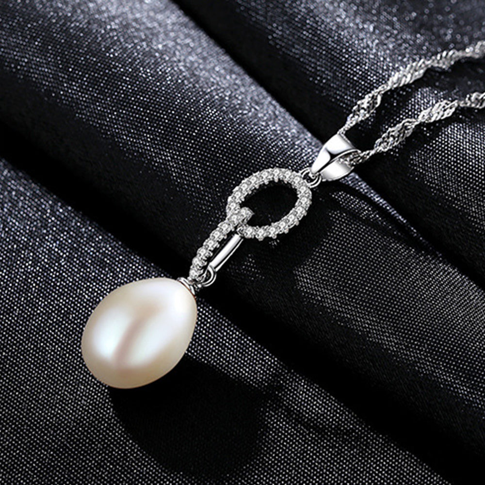 925 Sterling Silver Natural Pearl Drop Necklace Fashion Jewelry Gift for Women Girls