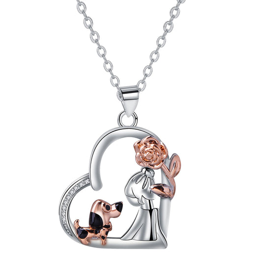Copper With Silver/Rosegold Plated Dog and Girl Stars Pendant Necklace