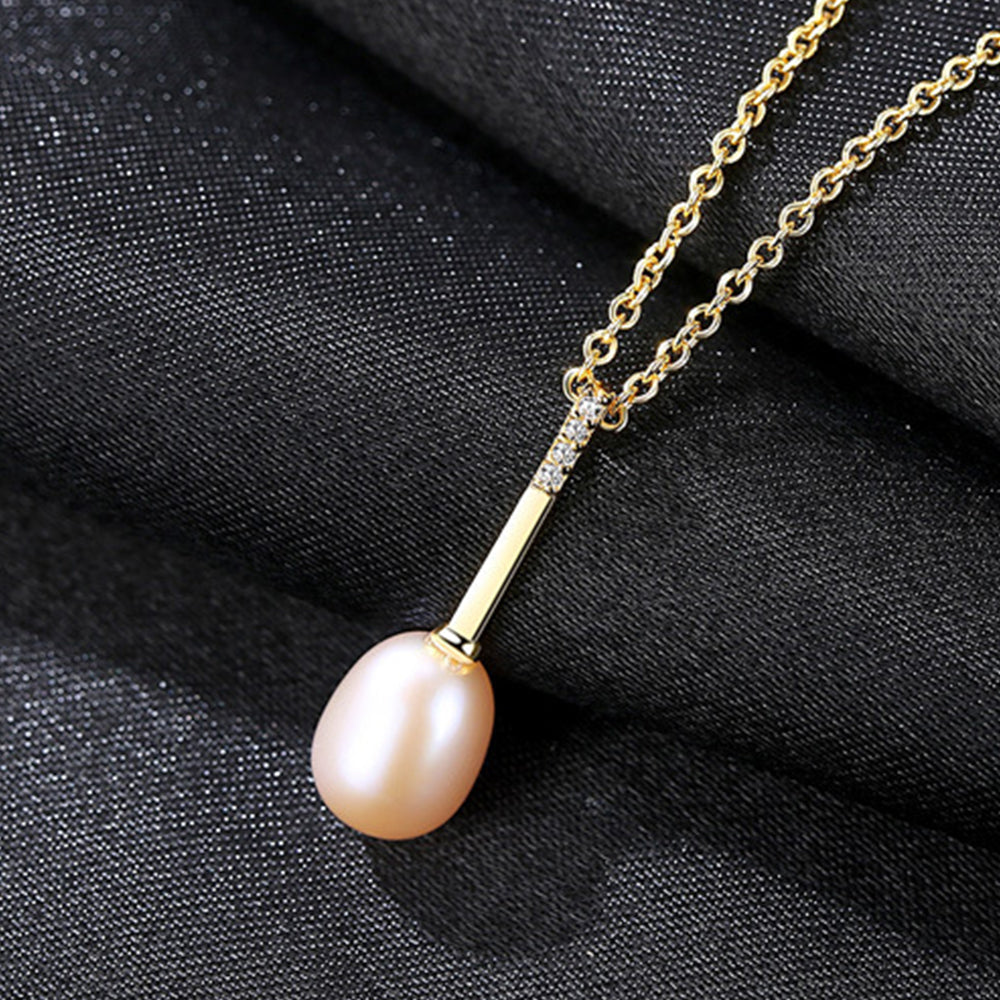 925 Sterling Silver Natural Pearl Drop Necklace Fashion Jewelry Gift for Women Girls