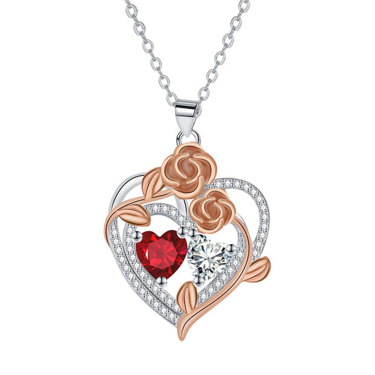 Copper With Silver/Rosegold Plated Heart Pendant Necklace