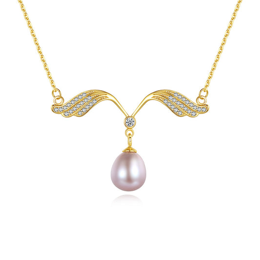 925 Sterling Silver Natural Pearl Drop Necklace Fashion Jewelry Gift for Women Girls