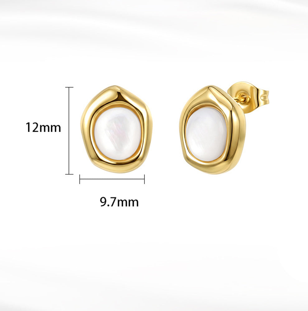 Stainless Steel Irregular Bezel White Shell Pearl Stud Earrings