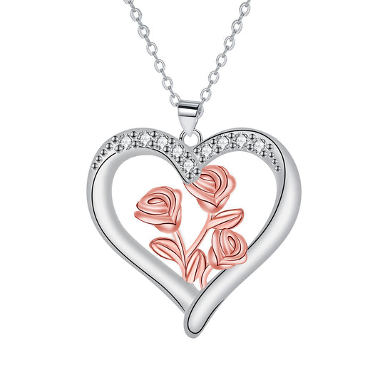 Copper With Silver/Rosegold Plated Heart Pendant Necklace