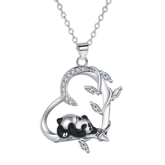 Copper With Silver Plated Heart Panda Pendant Necklace