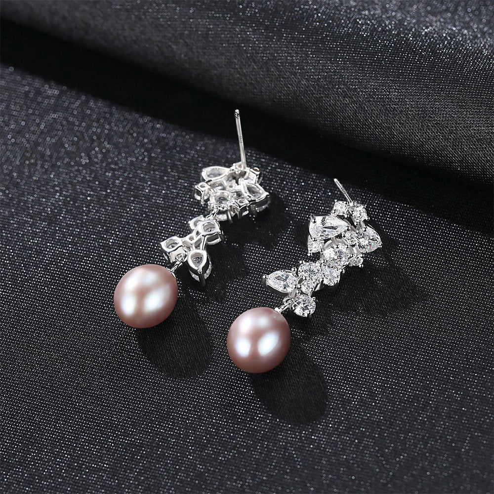 925 Sterling Silver Natural Pearl Drop Earrings Fashion Jewelry Gift for Women Girls