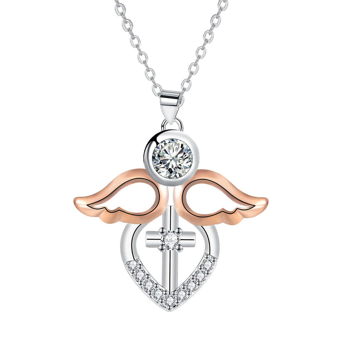 Copper With Silver/Rosegold Plated Angel Pendant Necklace