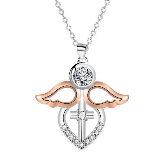 Copper With Silver/Rosegold Plated Angel Pendant Necklace