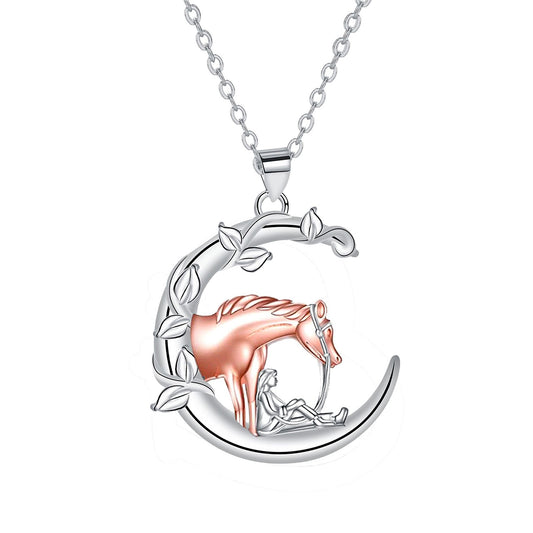 Copper With Silver/Rosegold Plated Moon Pendant Necklace