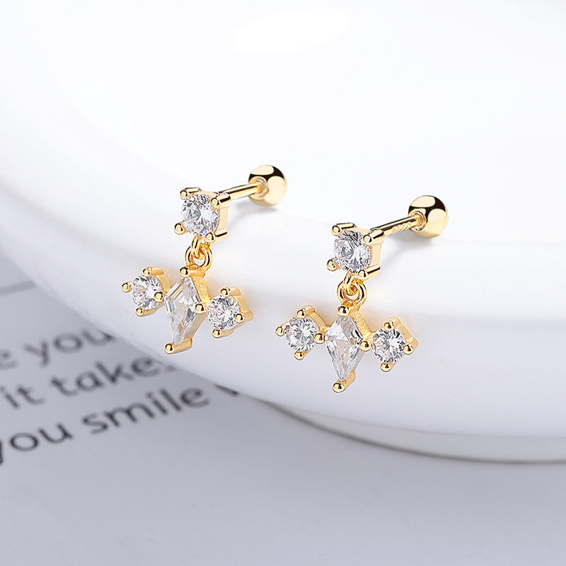 925 Sterling Silver Zircon Screw Back Stud Earrings