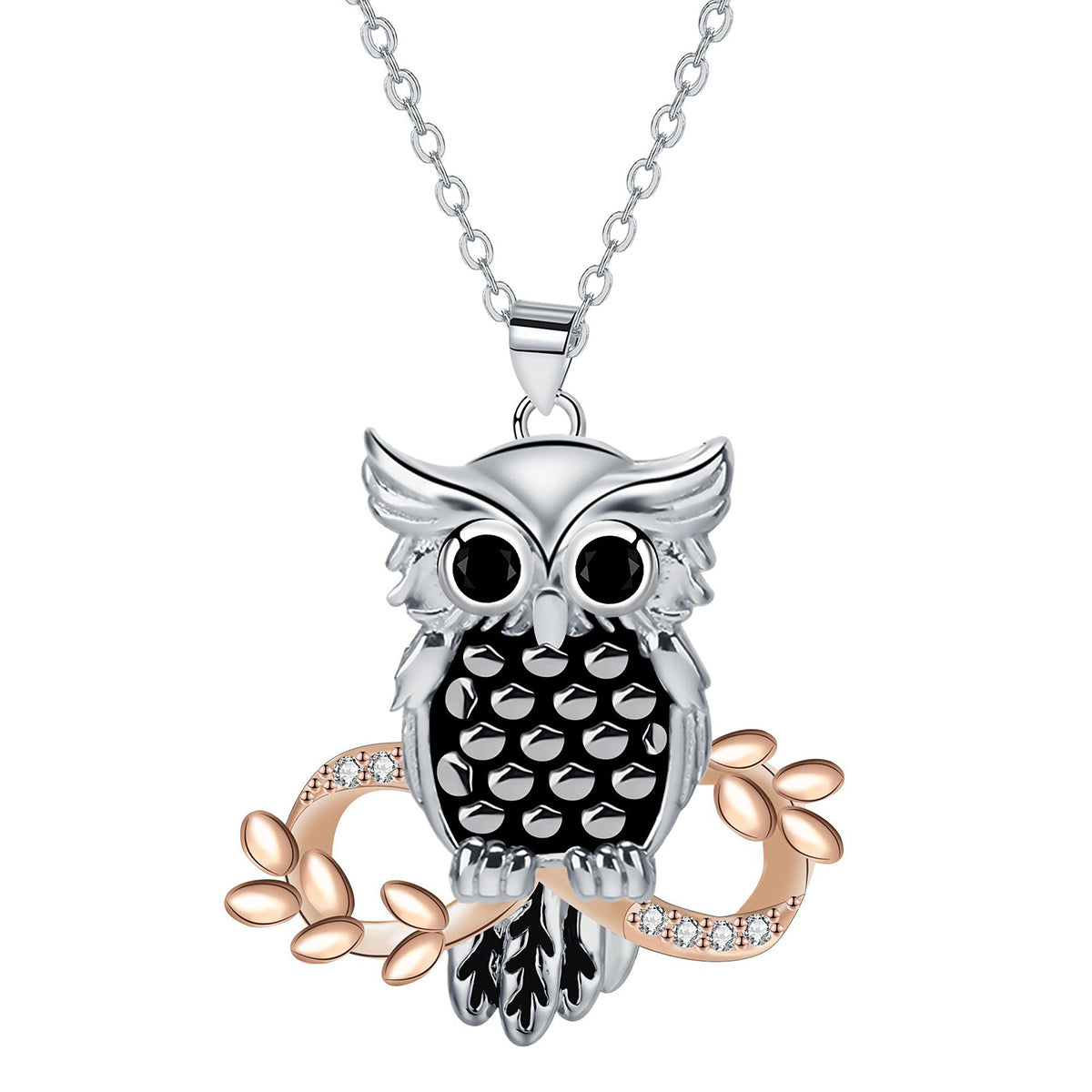 Copper With Silver/Rosegold Plated Owl Pendant Necklace