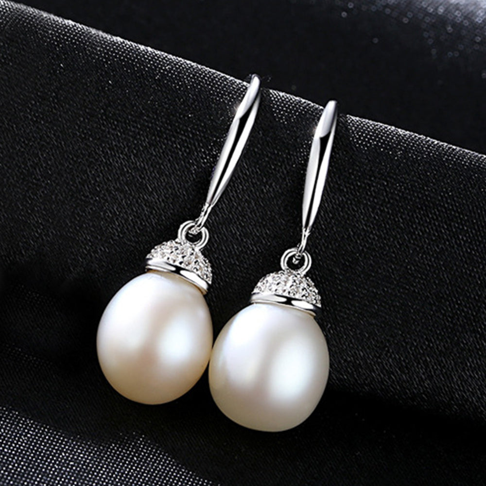 925 Sterling Silver Natural Pearl Long Drop Earrings Fashion Jewelry Gift for Women Girls