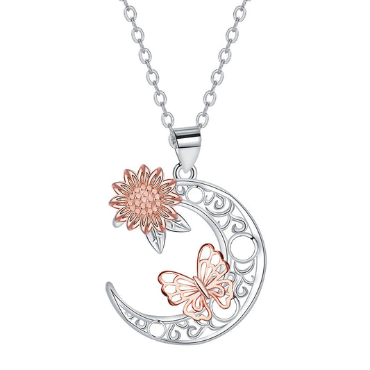Copper With Silver/Rosegold Plated Moon Pendant Necklace