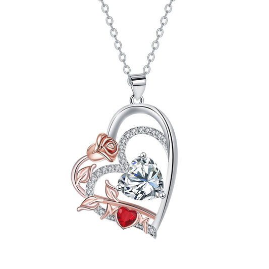 Copper With Silver/Rosegold Plated Heart Pendant Necklace