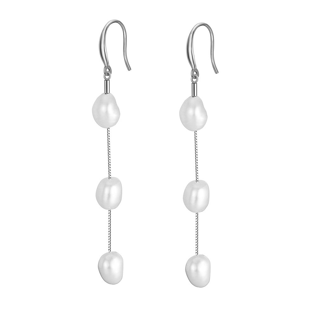 925 Sterling Silver Natural Pearl Hook Earrings Fashion Jewelry Gift for Women Girl