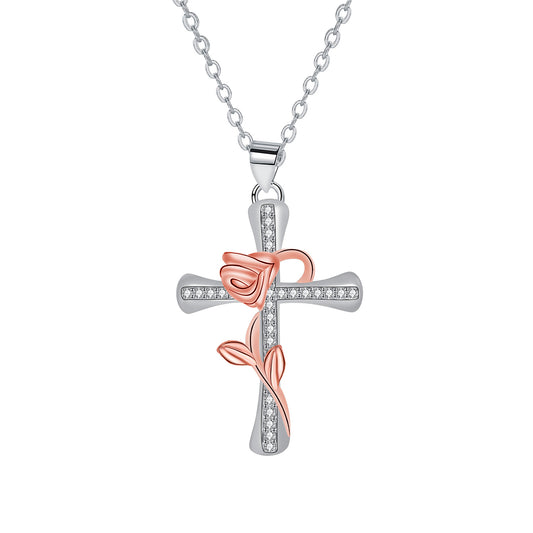 Copper With Silver/Rosegold Plated Cross Pendant Necklace