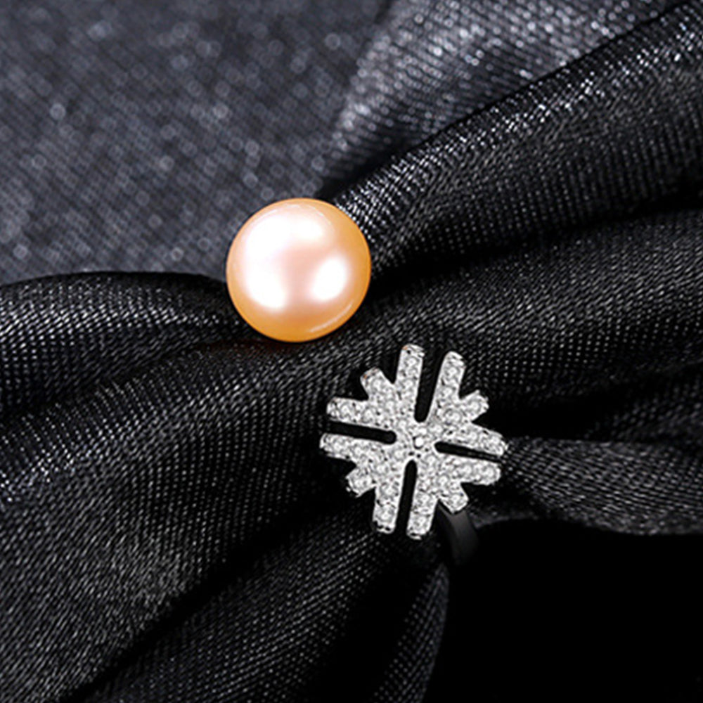 925 Sterling Silver Natural Pearl Ring Fashion Jewelry Gift for Women Girls