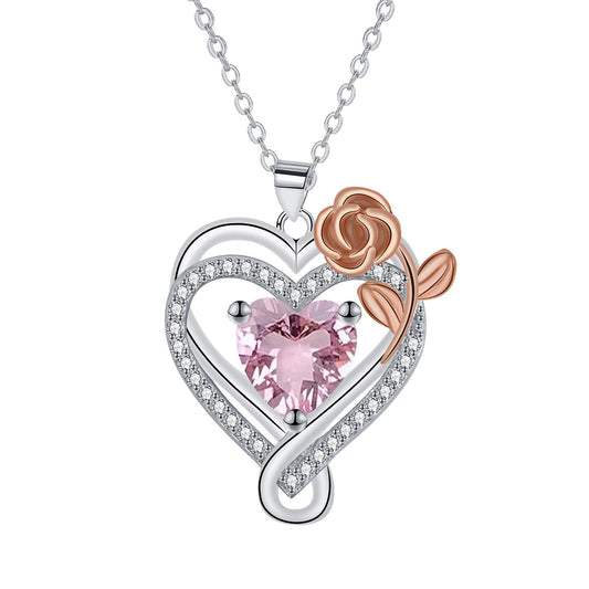 Copper With Silver/Rosegold Plated Heart Pendant Necklace