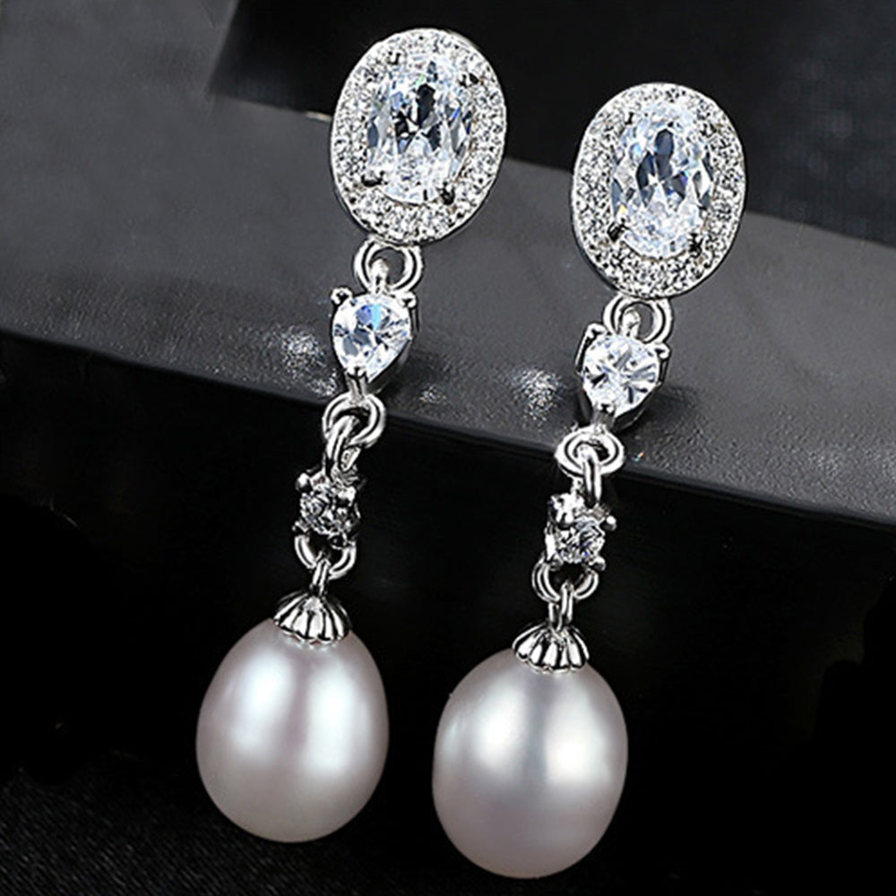 925 Sterling Silver Natural Pearl Drop Earrings Fashion Jewelry Gift for Women Girls