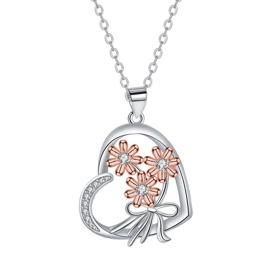 Copper With Silver/Rosegold Plated Heart Pendant Necklace