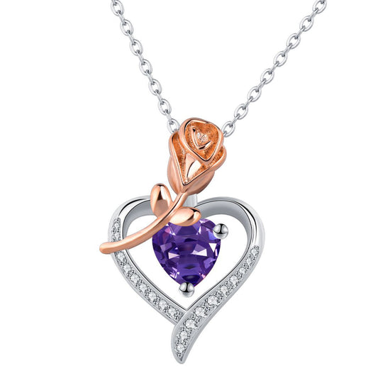 Copper With Silver/Rosegold Plated Heart Rose Pendant Necklace