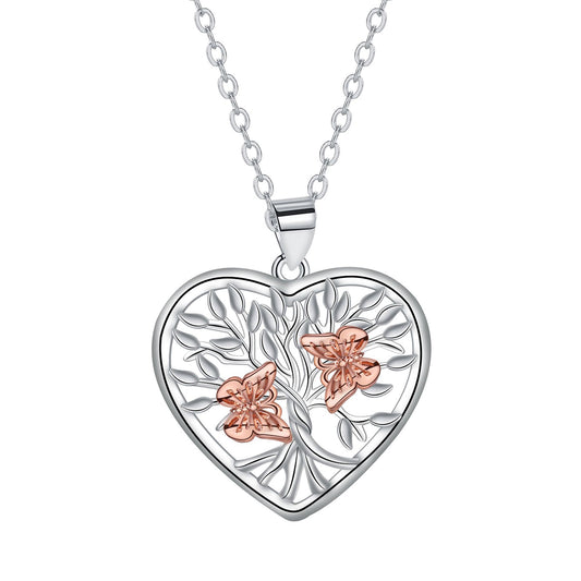 Copper With Silver/Rosegold Plated Heart Tree Pendant Necklace