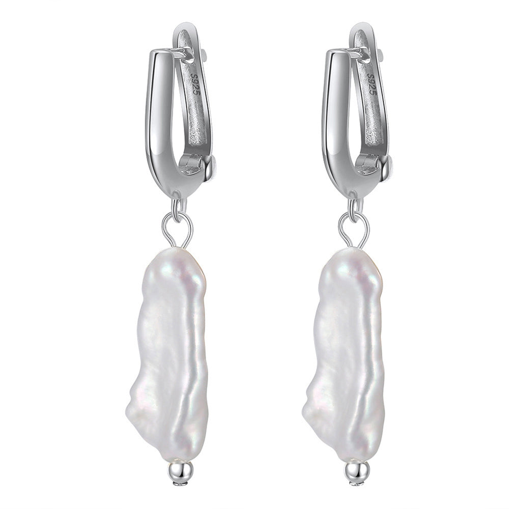 925 Sterling Silver Natural Pearl Huggie Earrings Fashion Jewelry Gift for Women Girl