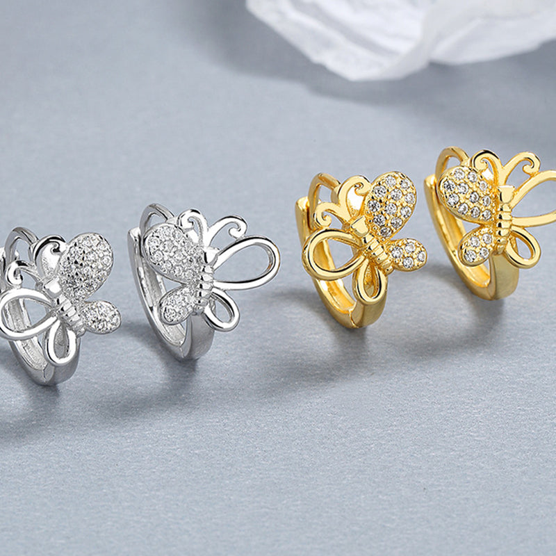 925 Sterling Silver Butterfly Hoop Earrings