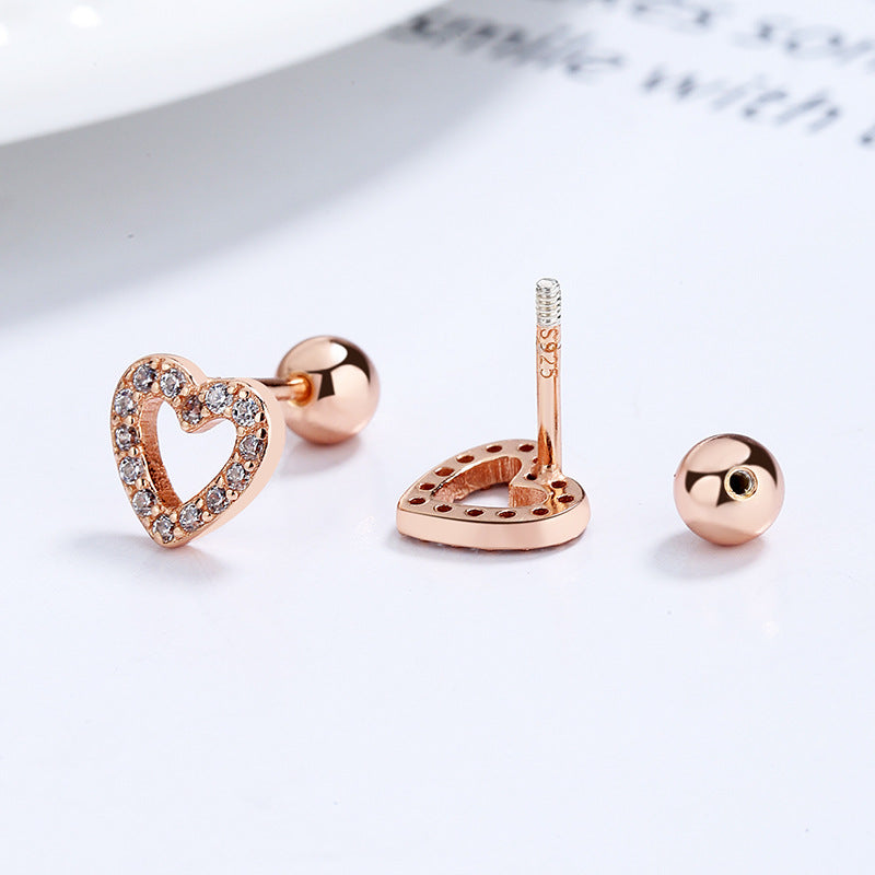925 Sterling Silver Heart Screwed Earrings
