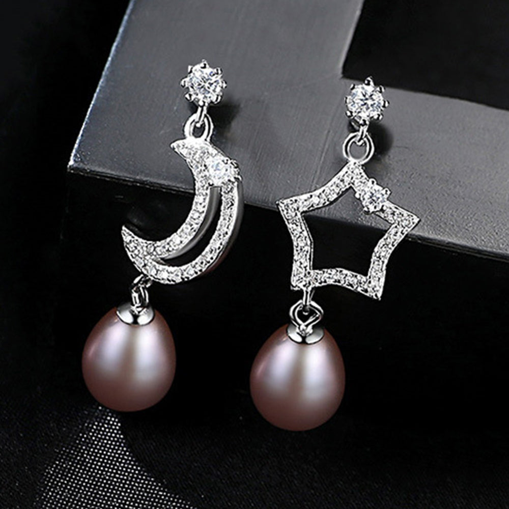 925 Sterling Silver Natural Pearl Long Drop Earrings Fashion Jewelry Gift for Women Girls