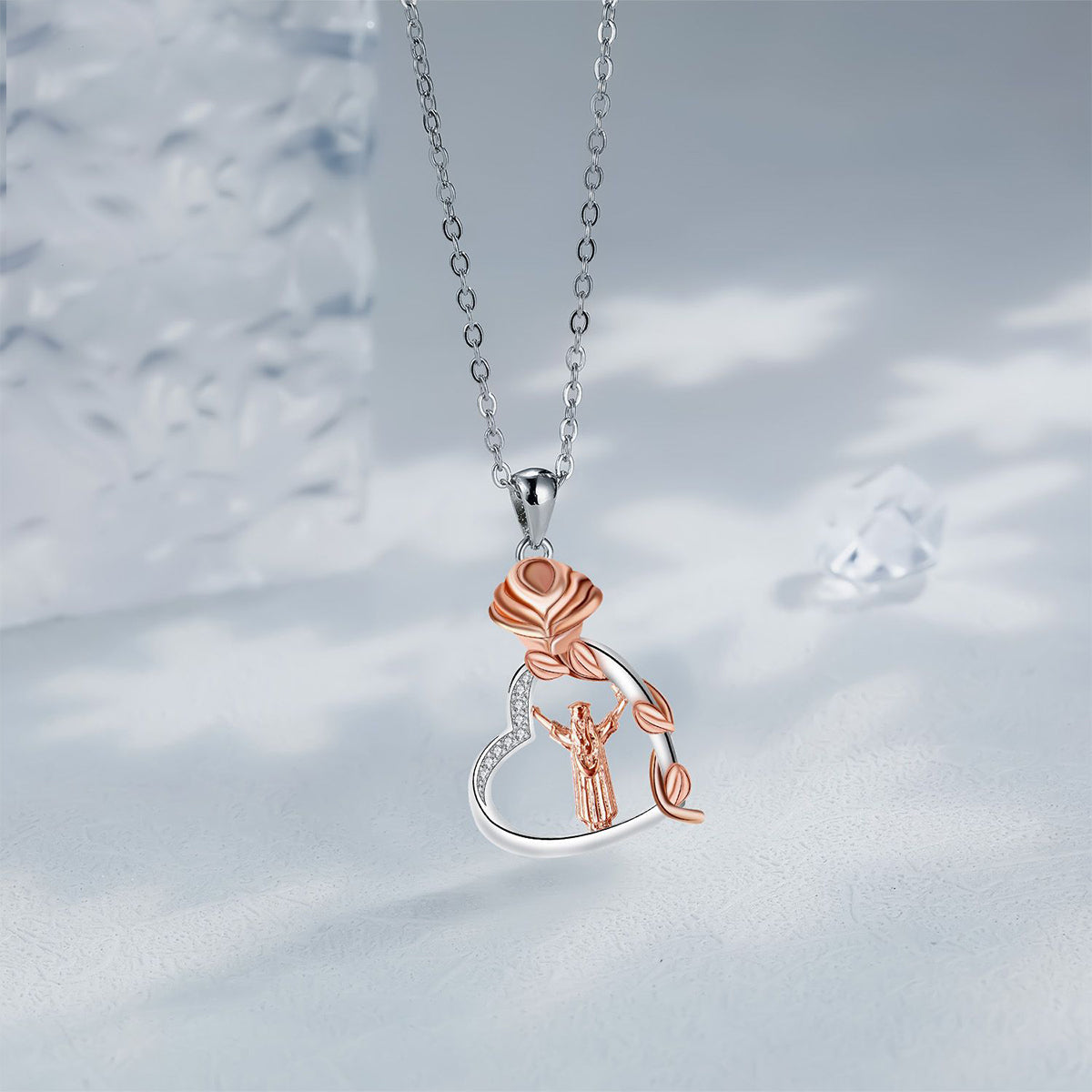 Copper With Silver/Rosegold Plated Heart Pendant Necklace