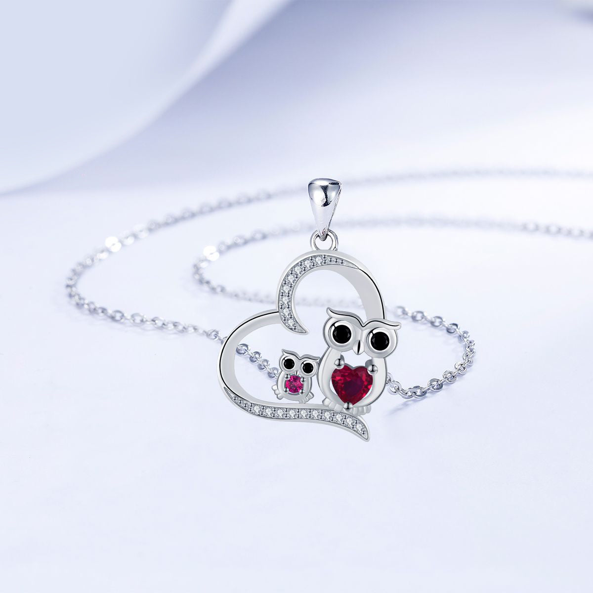 Copper With Silver Plated Heart Owls Pendant Necklace