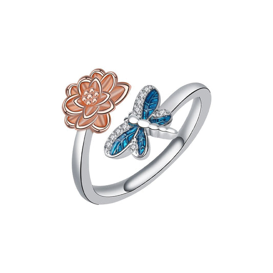 Copper With Silver/Rosegold Plated Dragonfly Fashion Ring