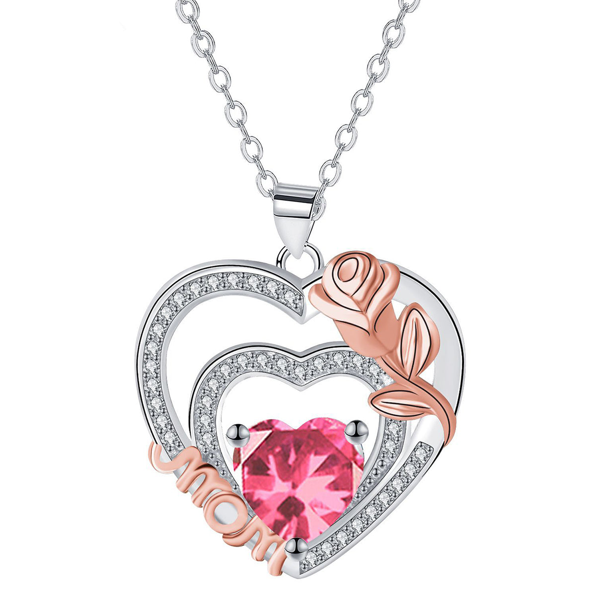 Copper With Silver/Rosegold Plated Heart Mom Pendant Necklace