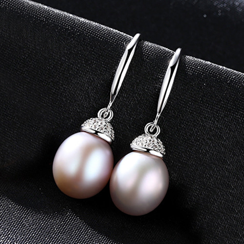 925 Sterling Silver Natural Pearl Long Drop Earrings Fashion Jewelry Gift for Women Girls