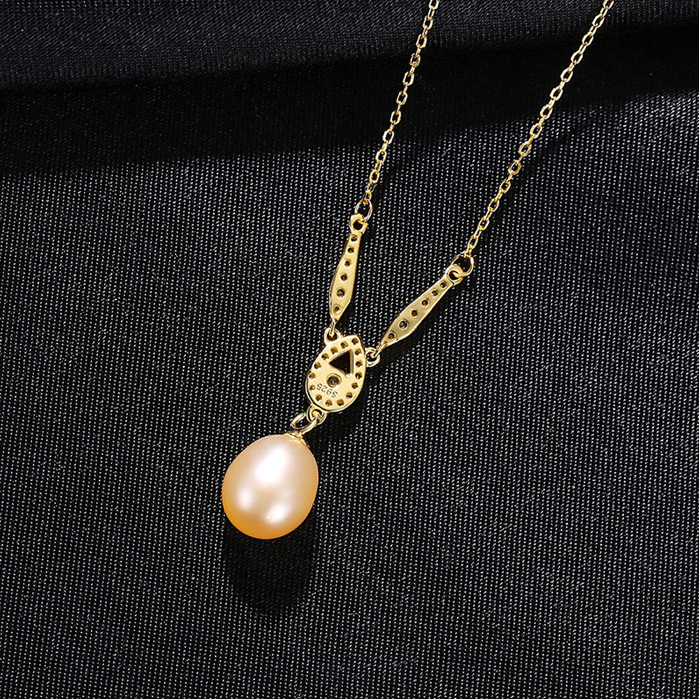 925 Sterling Silver Natural Pearl Drop Necklace Fashion Jewelry Gift for Women Girls