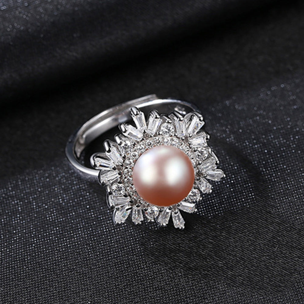 925 Sterling Silver Natural Pearl Ring Fashion Jewelry Gift for Women Girls