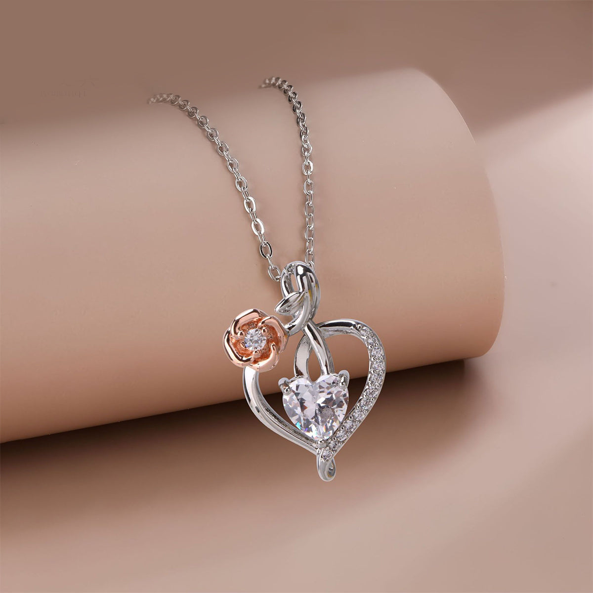 Copper With Silver/Rosegold Plated Heart Pendant Necklace