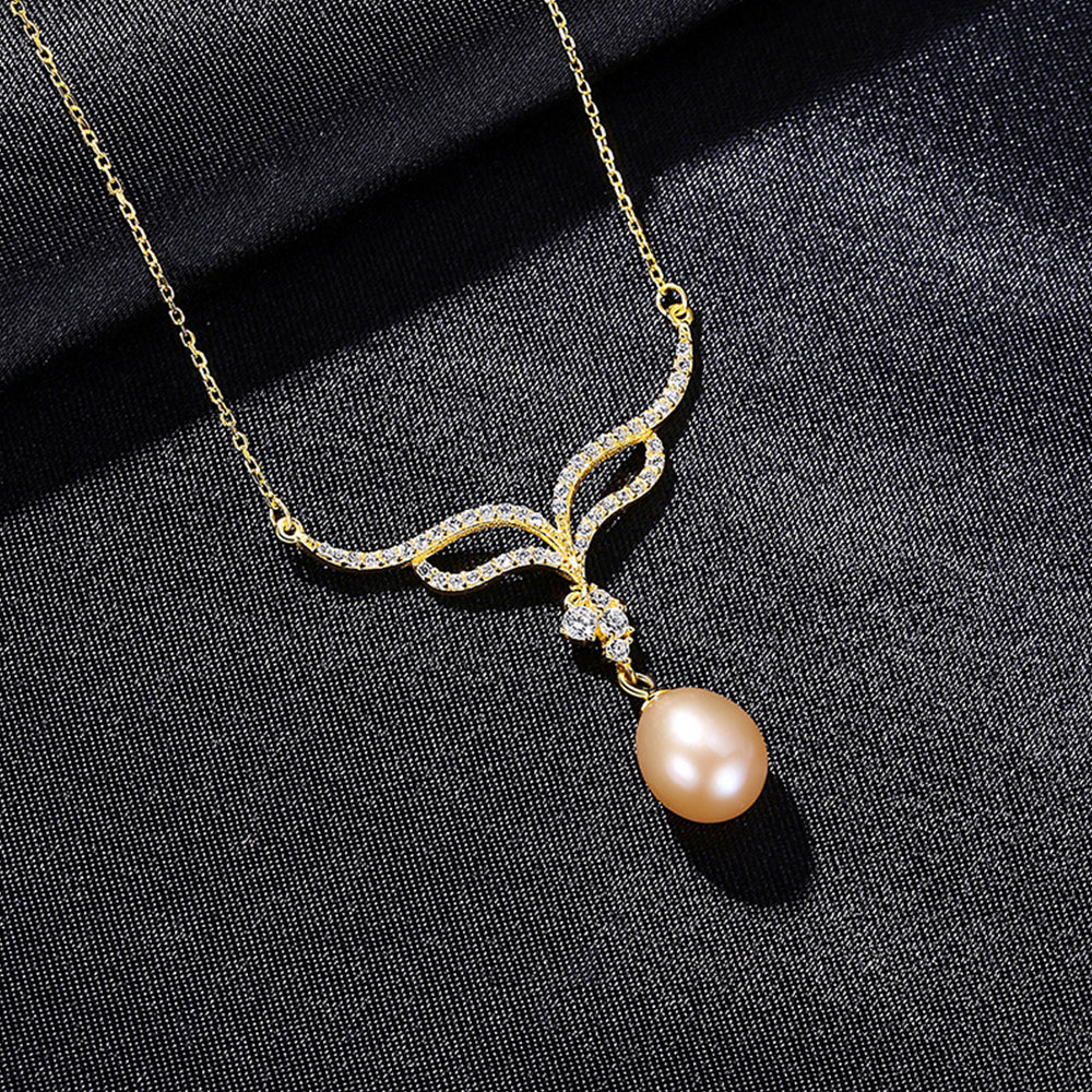 925 Sterling Silver Natural Pearl Drop Necklace Fashion Jewelry Gift for Women Girls