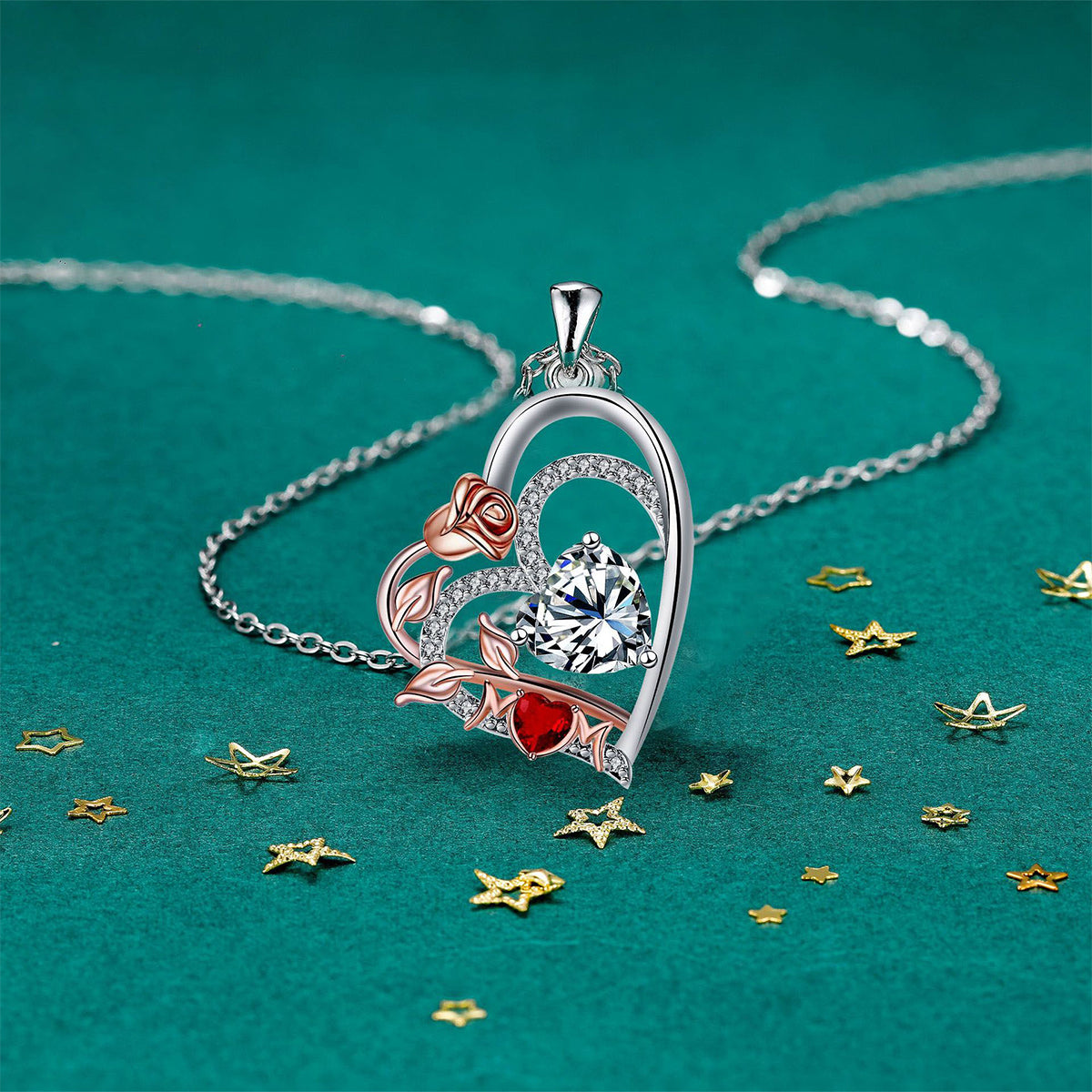 Copper With Silver/Rosegold Plated Heart Pendant Necklace