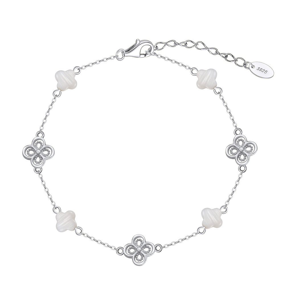 925 Sterling Silver Pearl Bracelet Fashion Jewelry Gift for Women Girls