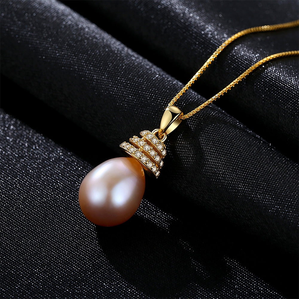 925 Sterling Silver Natural Pearl Drop Necklace Fashion Jewelry Gift for Women Girls