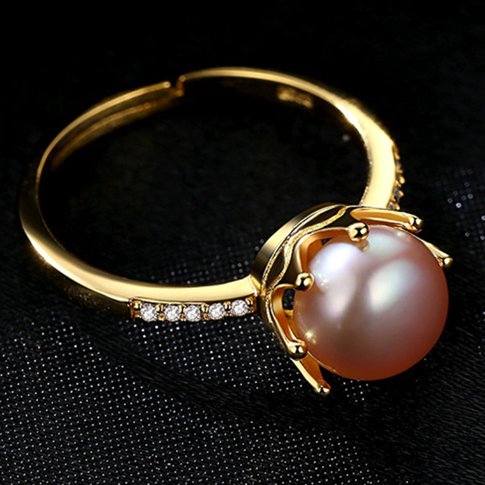 925 Sterling Silver Natural Pearl Ring Fashion Jewelry Gift for Women Girls