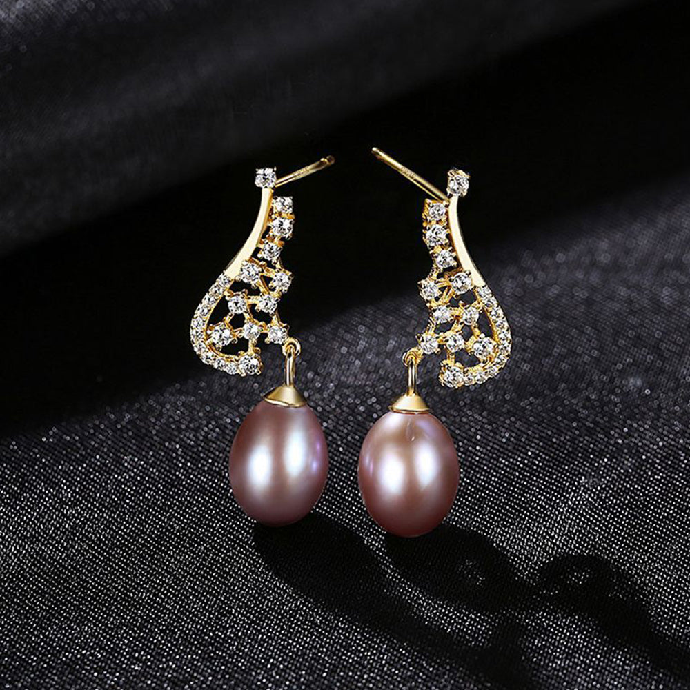 925 Sterling Silver Natural Pearl Drop Earrings Fashion Jewelry Gift for Women Girls