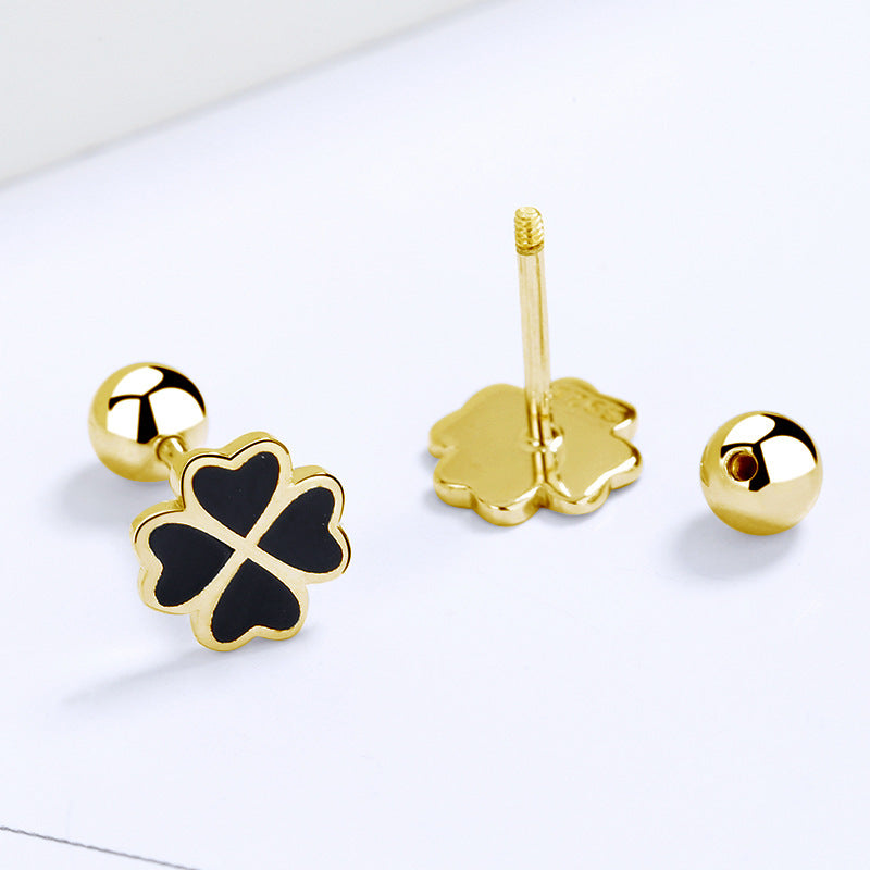 925 Sterling Silver Lucky Screw Back Stud Earrings