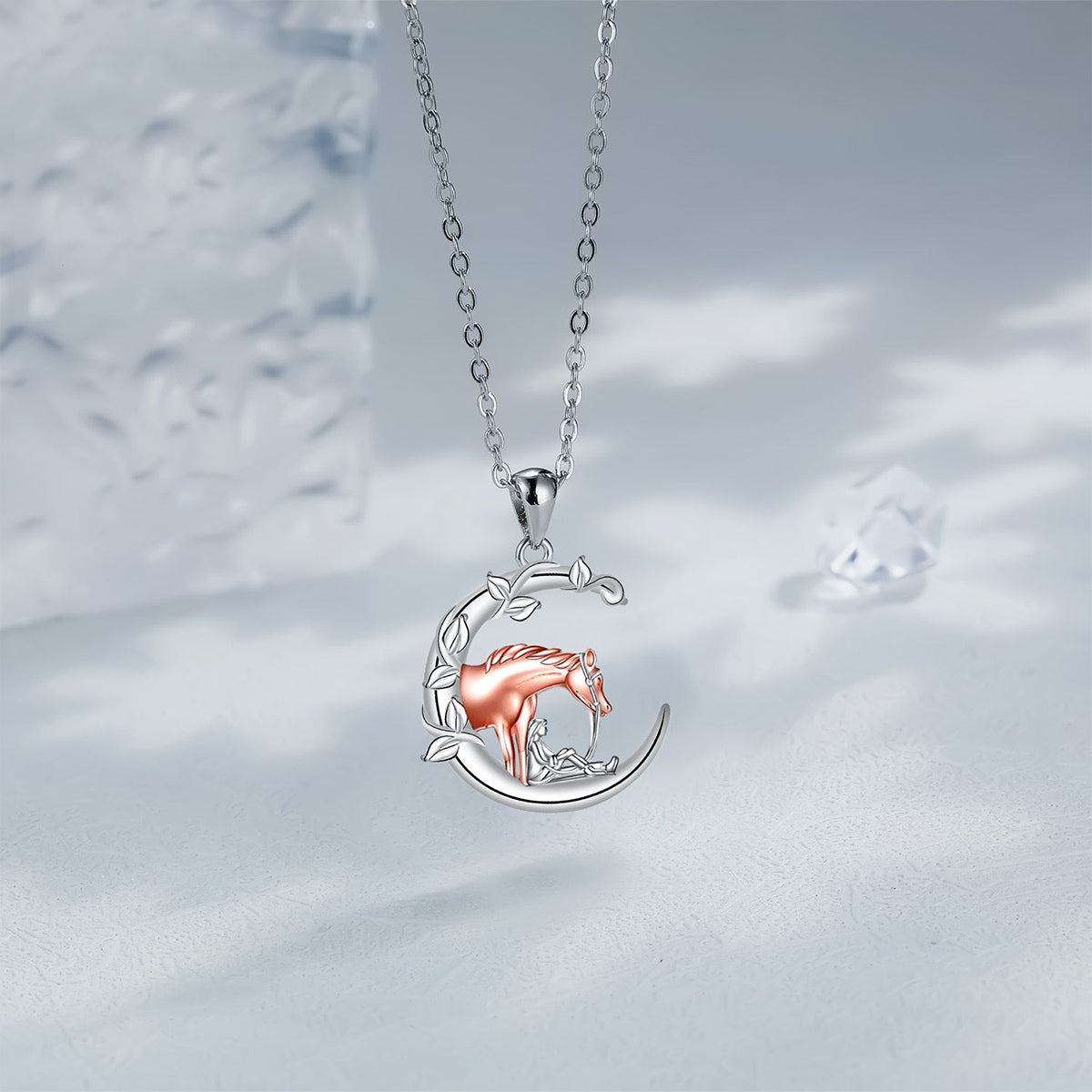 Copper With Silver/Rosegold Plated Moon Pendant Necklace